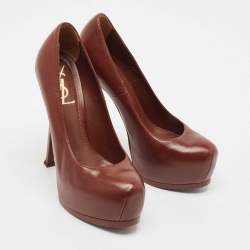 Pre Owned Yves Saint Laurent Brown Leather Tribtoo Platform Pumps Size 38