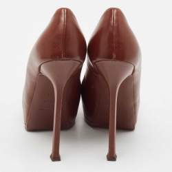 Pre Owned Yves Saint Laurent Brown Leather Tribtoo Platform Pumps Size 38