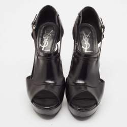 Yves Saint Laurent Black Leather T-Strap Platform Sandals Size 36