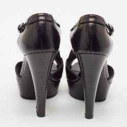 Yves Saint Laurent Black Leather T-Strap Platform Sandals Size 36