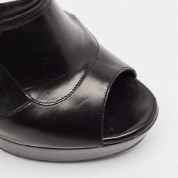 Yves Saint Laurent Black Leather T-Strap Platform Sandals Size 36