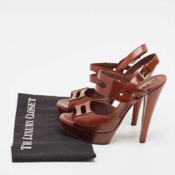 Yves Saint Laurent Dark Brown Leather Platform Sandals Size 36