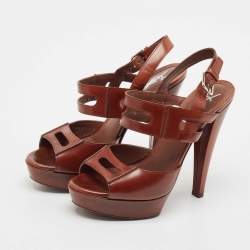 Yves Saint Laurent Dark Brown Leather Platform Sandals Size 36