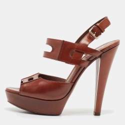 Yves Saint Laurent Dark Brown Leather Platform Sandals Size 36