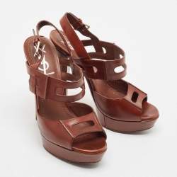 Yves Saint Laurent Dark Brown Leather Platform Sandals Size 36
