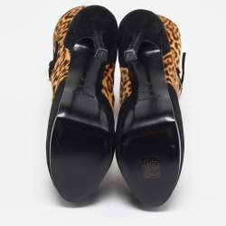 Yves Saint Laurent Black/Brown Calf Hair and Suede Ankle Length Boots Size 38.5