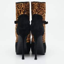 Yves Saint Laurent Black/Brown Calf Hair and Suede Ankle Length Boots Size 38.5