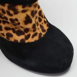 Yves Saint Laurent Black/Brown Calf Hair and Suede Ankle Length Boots Size 38.5