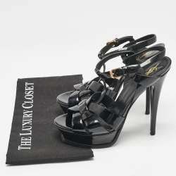 Pre Owned Yves Saint Laurent Black Patent Leather Tribute Sandals Size 38