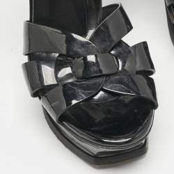 Pre Owned Yves Saint Laurent Black Patent Leather Tribute Sandals Size 38