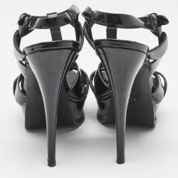 Pre Owned Yves Saint Laurent Black Patent Leather Tribute Sandals Size 38