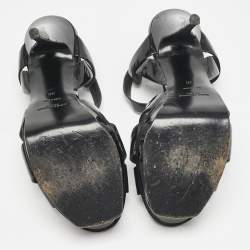 Pre Owned Yves Saint Laurent Black Patent Leather Tribute Sandals Size 38