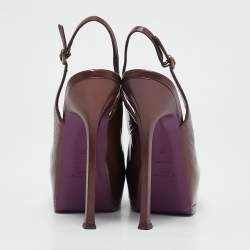 Yves Saint Laurent Brown Leather Tribtoo Slingback Platform Pumps Size 37