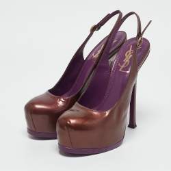 Yves Saint Laurent Brown Leather Tribtoo Slingback Platform Pumps Size 37