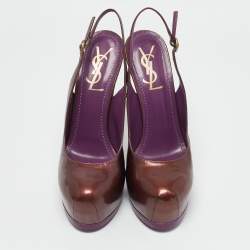 Yves Saint Laurent Brown Leather Tribtoo Slingback Platform Pumps Size 37