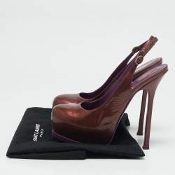 Yves Saint Laurent Brown Leather Tribtoo Slingback Platform Pumps Size 37