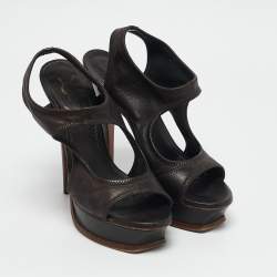 Yves Saint Laurent Brown Leather Tribtoo Slingback Sandals Size 37.5