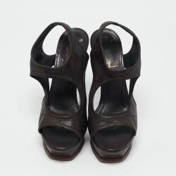 Yves Saint Laurent Brown Leather Tribtoo Slingback Sandals Size 37.5