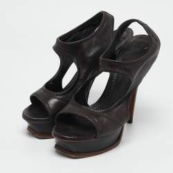 Yves Saint Laurent Brown Leather Tribtoo Slingback Sandals Size 37.5