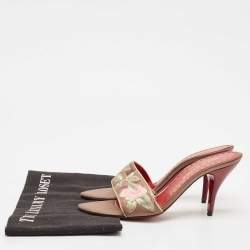 Yves Saint Laurent Grey Satin Flower Slide Sandals Size 37.5