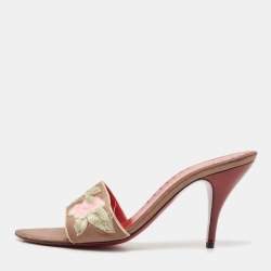 Yves Saint Laurent Grey Satin Flower Slide Sandals Size 37.5