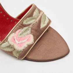 Yves Saint Laurent Grey Satin Flower Slide Sandals Size 37.5