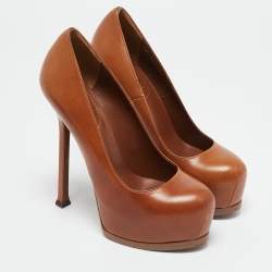 Yves Saint Laurent Brown Leather Tribtoo Platform Pumps Size 36.5