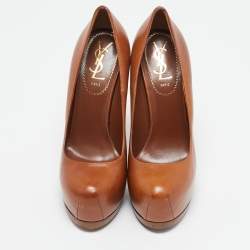 Yves Saint Laurent Brown Leather Tribtoo Platform Pumps Size 36.5