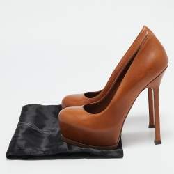 Yves Saint Laurent Brown Leather Tribtoo Platform Pumps Size 36.5