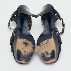 Yves Saint Laurent Navy Blue  Patent Leather Tribute Platform Sandals Size 38.5