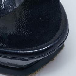 Yves Saint Laurent Navy Blue  Patent Leather Tribute Platform Sandals Size 38.5