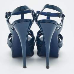 Yves Saint Laurent Blue Patent Leather Tribute Platform Sandals Size 39