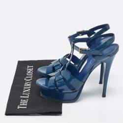 Yves Saint Laurent Blue Patent Leather Tribute Platform Sandals Size 39