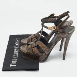 Yves Saint Laurent Brown Python Leather Platform Sandals Size 39