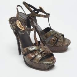 Yves Saint Laurent Brown Python Leather Platform Sandals Size 39