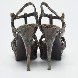 Yves Saint Laurent Brown Python Leather Platform Sandals Size 39