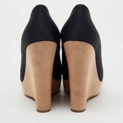 Yves Saint Laurent Black Satin Maryna Platform Wedge Pumps Size 38