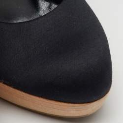 Yves Saint Laurent Black Satin Maryna Platform Wedge Pumps Size 38