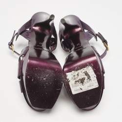 Pre Owned صندل إيف سان لوران تريبوت جلد بنفسجي ميتاليك نعل سميك مقاس 37