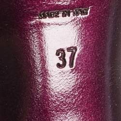 Pre Owned صندل إيف سان لوران تريبوت جلد بنفسجي ميتاليك نعل سميك مقاس 37