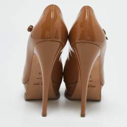 Yves Saint Laurent Brown Patent Leather Mary Jane Pumps Size 37.5