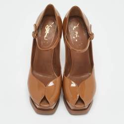 Yves Saint Laurent Brown Patent Leather Mary Jane Pumps Size 37.5