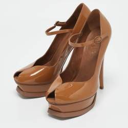 Yves Saint Laurent Brown Patent Leather Mary Jane Pumps Size 37.5