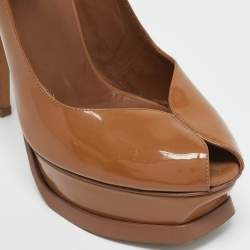 Yves Saint Laurent Brown Patent Leather Mary Jane Pumps Size 37.5