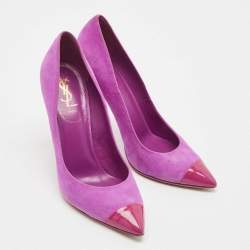 Yves Saint Laurent Pink/Purple Suede and  Patent Pointed Toe  Pumps Size 38