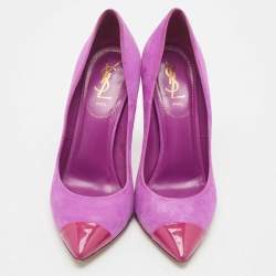 Yves Saint Laurent Pink/Purple Suede and  Patent Pointed Toe  Pumps Size 38