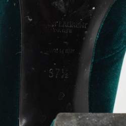 Saint Laurent Dark Green Velvet Loulou Open Toe Lace Up Block Heel Pumps Size 37.5