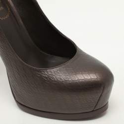 Yves Saint Laurent Brown Python Embossed Leather Tribtoo Platform Pumps Size 36