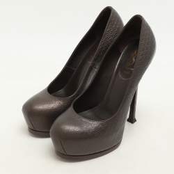 Yves Saint Laurent Brown Python Embossed Leather Tribtoo Platform Pumps Size 36