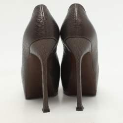 Yves Saint Laurent Brown Python Embossed Leather Tribtoo Platform Pumps Size 36